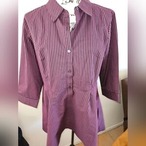 Joan Rivers Womans Striped Tunic Button Up 3/4 Sleeve Shirt Size 12P